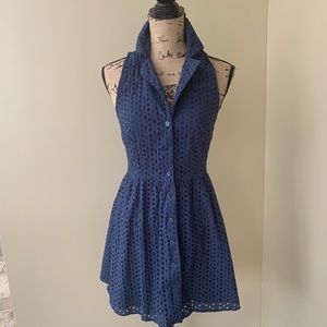 Black Poppy blue 100% cotton eyelet dress